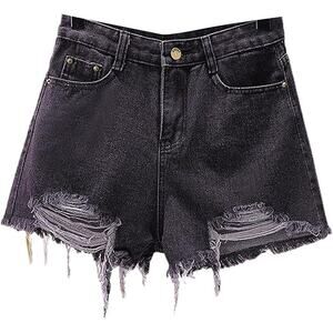 NWT ~ Dark Gray Denim Jean Frayed Raw Edge CutOff Shorts ~ Women's Size SMALL